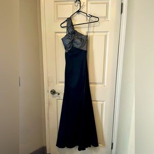 Black / Dark Grey-Silver Evening Dress